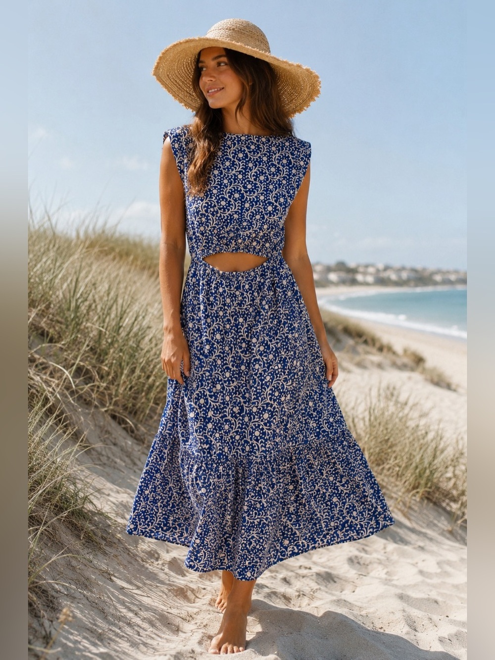Rachel Pally Blue and White Scroll Print Summer Dress